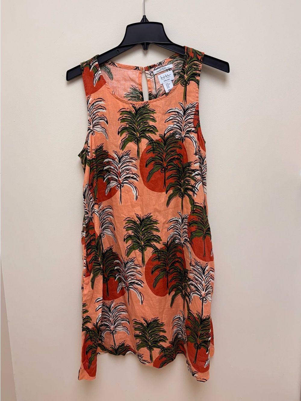 Nicole Miller NY 100% Linen Tropical Palm Tree Sunset Shift Dress - New - Picture 3 of 10